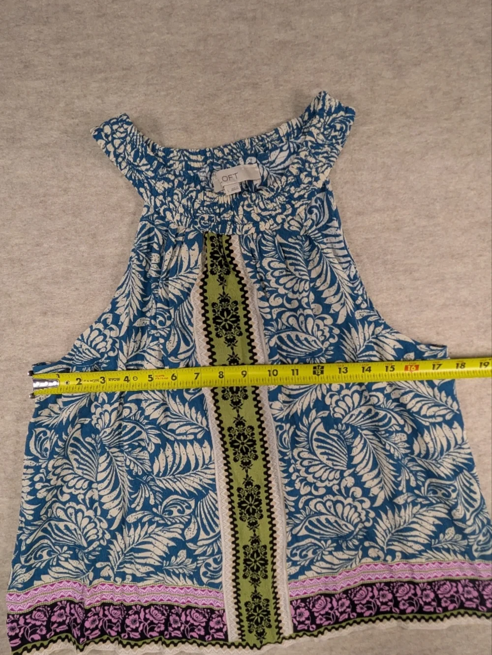 LOFT Blue Multi Color Flowy Tropical Halter Tank Top Blouse Boho Funky Size L